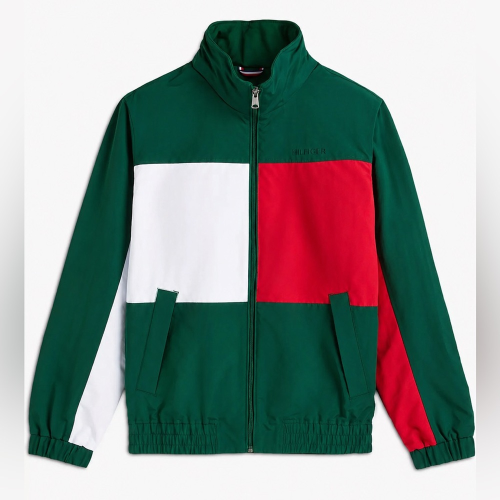 Tommy Hilfiger Mens XL Flag Logo Regatta Jacket Green NWT Water Resistant Hood